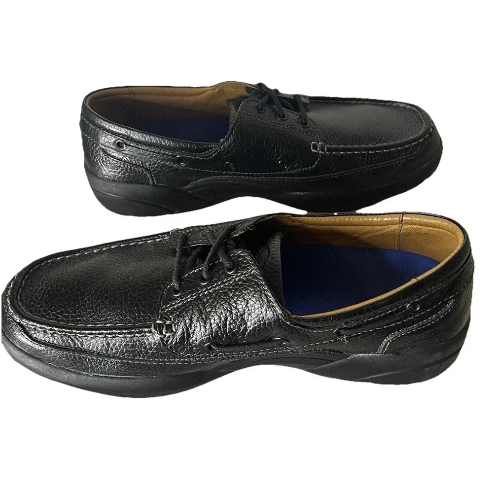 Dr. Comfort Patrick 8510 Men's Therapeutic Black Pebbled Leather Boat Shoes 13 M